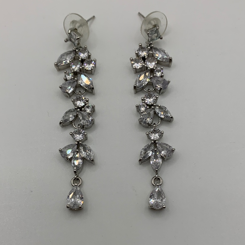 Silver-tone Rhinestone Drop Earrings
